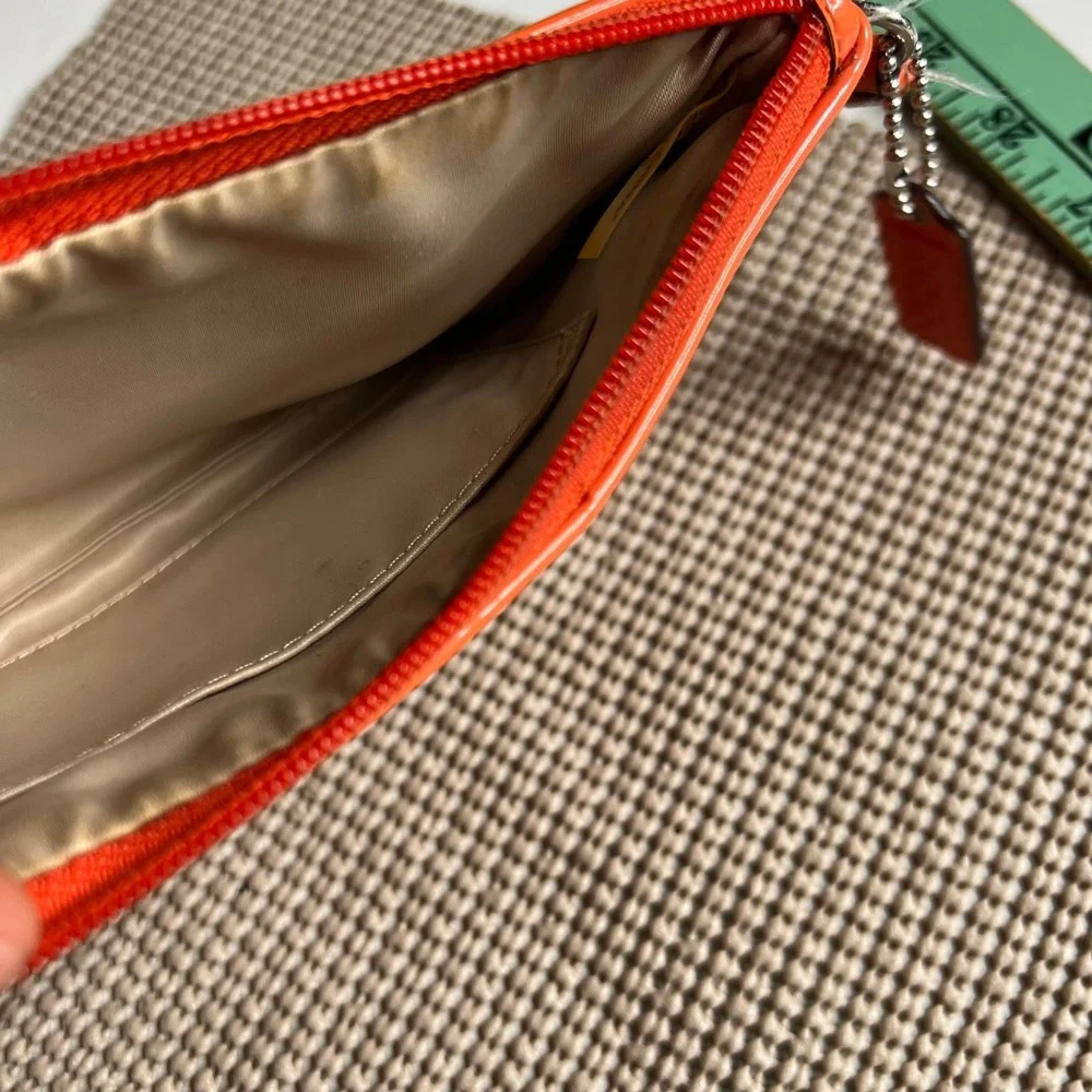 Coach Orange Patent Leather Signature C Monogram Heart Wristlet Pouch